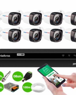 Kit 8 Câmeras Tudo Forte Bullet Full HD 1080p, Lente 2,8mm, Visão Noturna 20M, IP66 + DVR Intelbras MHDX 1208 8 Canais Multi HD
